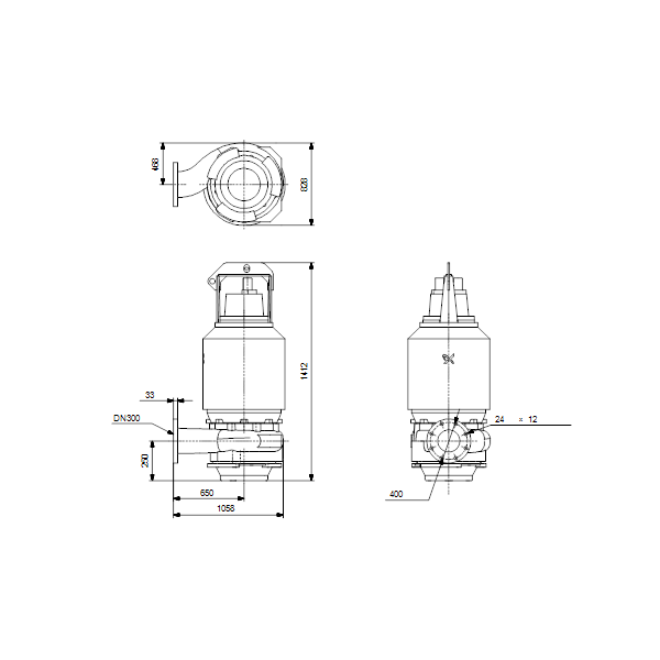 Погружной канализационный насос Grundfos S2.100.300.160.6.58E.C.304.Q.EX.D.511 артикул 96811562 – габаритный чертеж