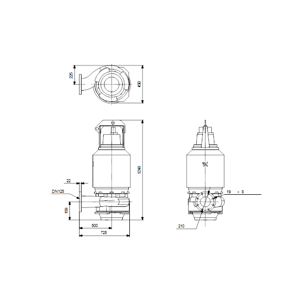 Погружной канализационный насос Grundfos SV.80.125.290.2.58H.S.278.G.EX.D.513 артикул 96784389 – габаритный чертеж