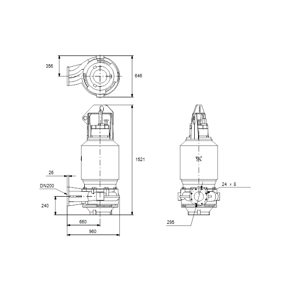 Погружной канализационный насос Grundfos S2.100.200.400.4.62L.C.285.G.EX.D.511 артикул 95113288 – габаритный чертеж