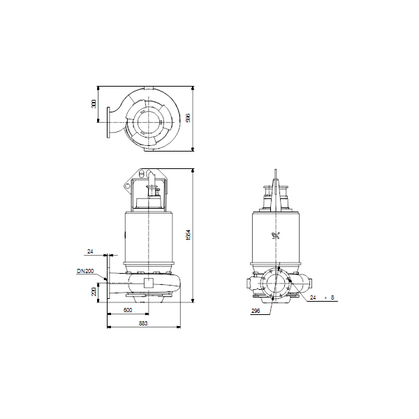 Погружной канализационный насос Grundfos S1.100.200.650.4.66H.C.406.G.N.D.513 артикул 96785309 – габаритный чертеж