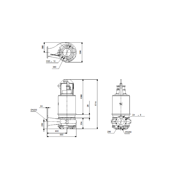 Погружной канализационный насос Grundfos S1.100.200.650.4.66H.H.406.Q.EX.D.511 артикул 96811962 – габаритный чертеж