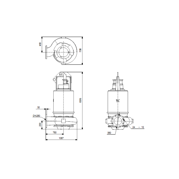 Погружной канализационный насос Grundfos S2.110.250.650.4.66L.S.327.G.N.D.513 артикул 96785348 – габаритный чертеж