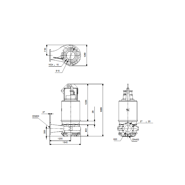 Погружной канализационный насос Grundfos S3.110.500.220.10.66L.D.417.Q.N.D.511 артикул 96811723 – габаритный чертеж