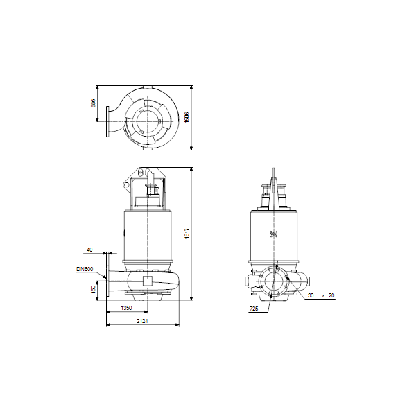 Погружной канализационный насос Grundfos S3.120.600.350.10.66E.C.470.G.N.D.511 артикул 95112766 – габаритный чертеж