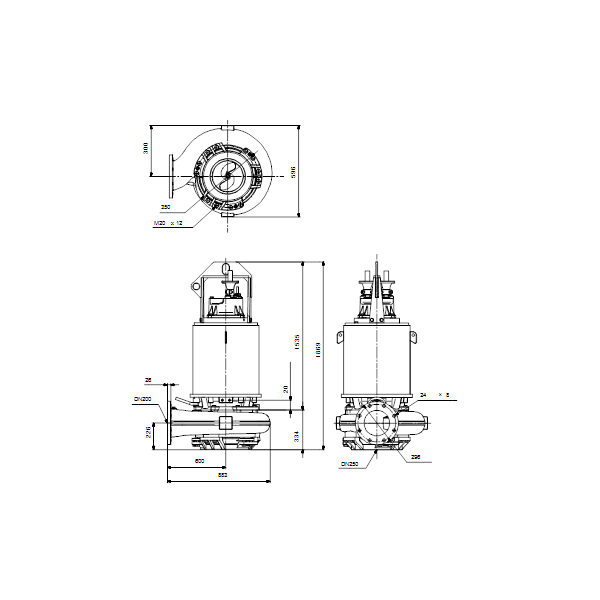 Погружной канализационный насос Grundfos S2.100.200.1600.4.70H.D.430.G.EX.D.511 артикул 96797809 – габаритный чертеж