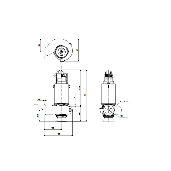 Погружной канализационный насос Grundfos S3.120.300.800.6.70M.C.407.G.N.D.511 артикул 95112949 – габаритный чертеж