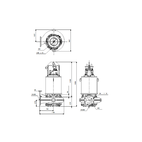 Погружной канализационный насос Grundfos S3.120.300.800.6.70M.H.407.Q.N.D.511 артикул 96811802 – габаритный чертеж