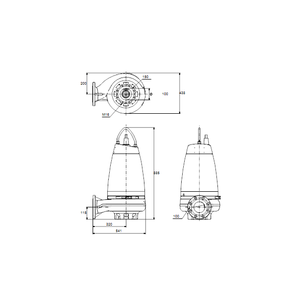 Погружной канализационный насос Grundfos SE1.100.100.40.A.EX.4.51D.B артикул 96177691 – габаритный чертеж