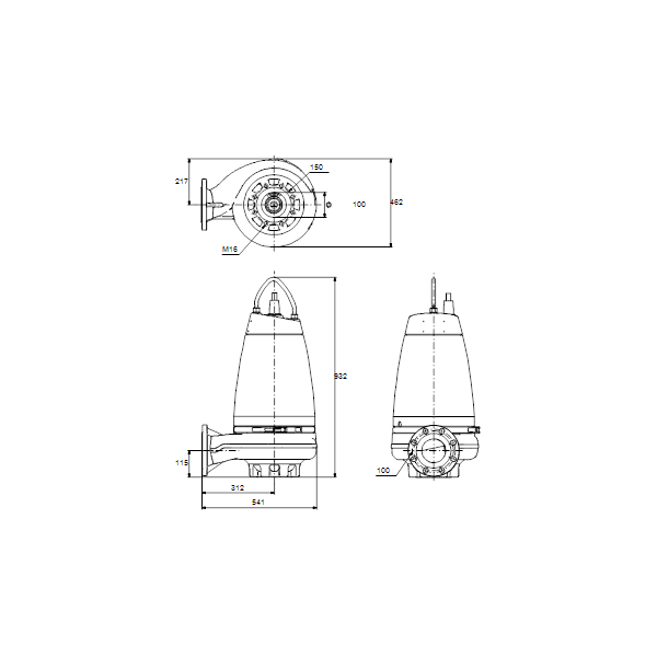 Погружной канализационный насос Grundfos SE1.100.100.75.A.EX.4.51D.B артикул 96177693 – габаритный чертеж