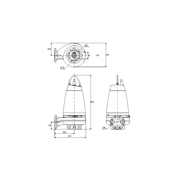 Погружной канализационный насос Grundfos SE1.100.150.55.A.EX.4.51D.B артикул 96177695 – габаритный чертеж