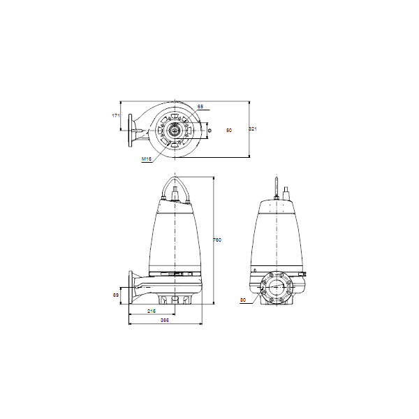 Погружной канализационный насос Grundfos SE1.50.80.22.A.2.50D.B артикул 96177632 – габаритный чертеж