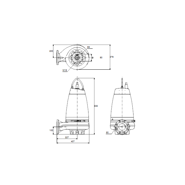 Погружной канализационный насос Grundfos SE1.50.80.40.A.EX.2.51D.B артикул 96177678 – габаритный чертеж