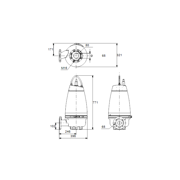 Погружной канализационный насос Grundfos SEV.65.65.22.A.EX.2.50D артикул 96177697 – габаритный чертеж