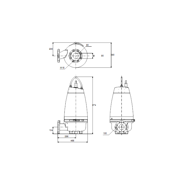 Погружной канализационный насос Grundfos SEV.80.100.75.A.2.51D артикул 96780708 – габаритный чертеж