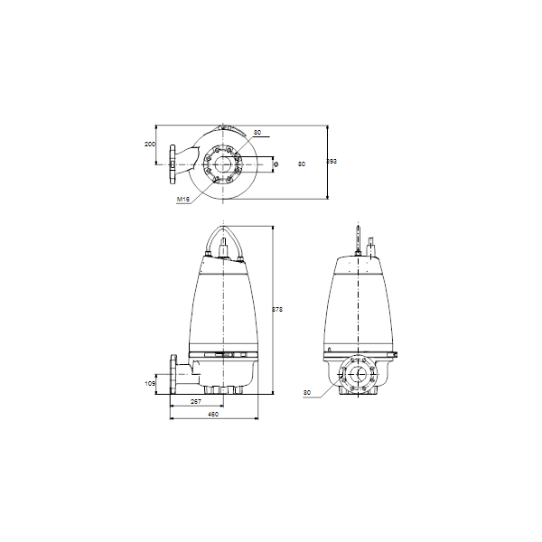 Погружной канализационный насос Grundfos SEV.80.80.40.A.4.51D артикул 96177663 – габаритный чертеж
