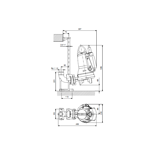 Погружной канализационный насос Grundfos для водоотведения SEG.40.12.E.EX.2.1.502 артикул 96878512 – габаритный чертеж