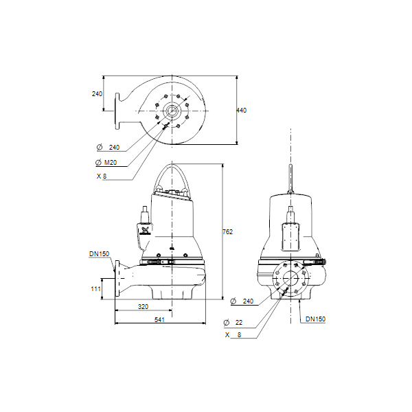 Погружной канализационный насос Grundfos SL1.100.150.55.EX.4.51D.C артикул 98626650 – габаритный чертеж
