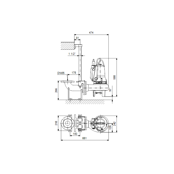Погружной канализационный насос Grundfos SL1.50.65.09.E.EX.2.50B артикул 96878453 – габаритный чертеж