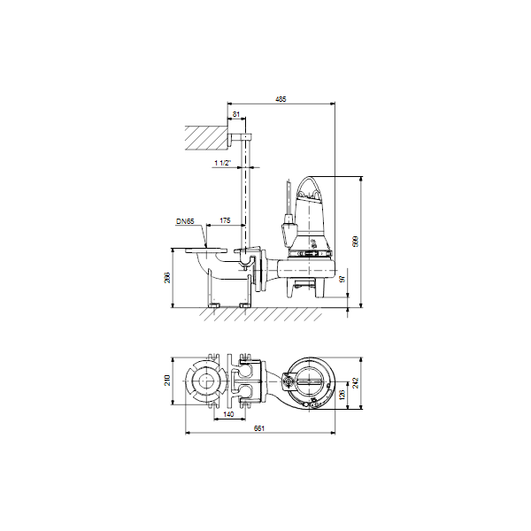 Погружной канализационный насос Grundfos SL1.50.65.11.EX.2.1.502 артикул 96104126 – габаритный чертеж