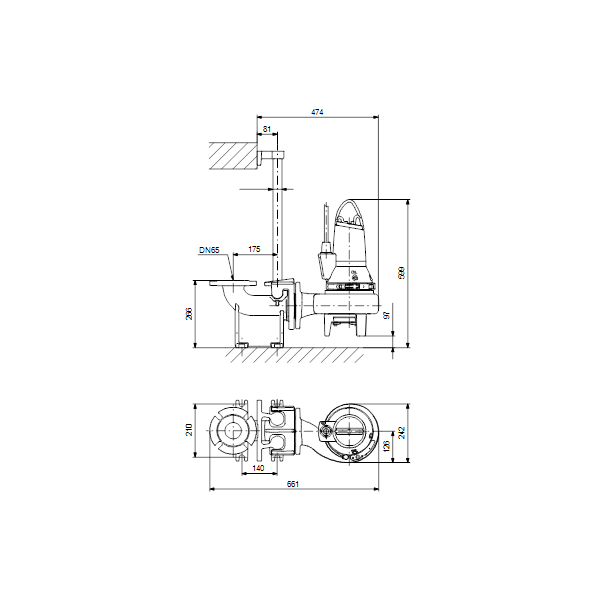 Погружной канализационный насос Grundfos SL1.50.65.15.EX.2.50B артикул 96104120 – габаритный чертеж