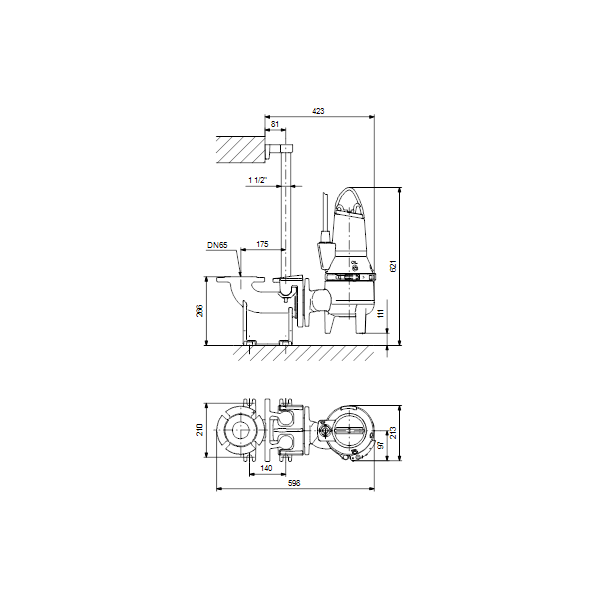 Погружной канализационный насос Grundfos SLV.65.65.09.EX.2.1.502 артикул 96115120 – габаритный чертеж