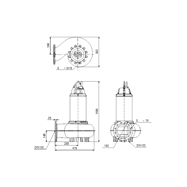 Погружной канализационный насос Grundfos SE1.75.100.130.2.52S.C.Q.EX.51D артикул 99411782 – габаритный чертеж