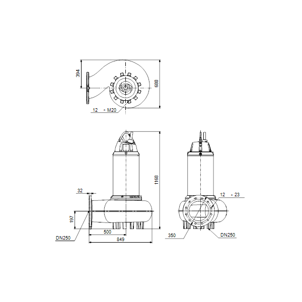 Погружной канализационный насос Grundfos SE2.110.250.150.4.52L.C.EX.51D артикул 98808460 – габаритный чертеж