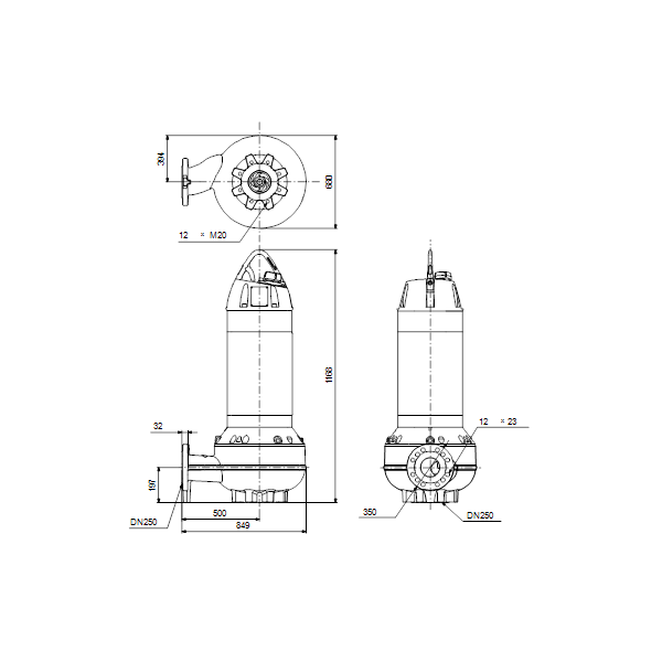 Погружной канализационный насос Grundfos SL2.110.250.170.4.52L.S.Q.N.51D артикул 99412071 – габаритный чертеж