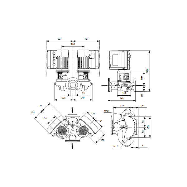 Одноступенчатый вертикальный центробежный насос «ин-лайн» Grundfos TPE3 D 65-180-S A-F-A-BQQE артикул 99272562 – габаритный чертеж