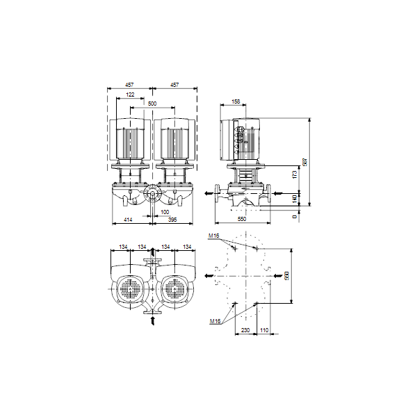 Одноступенчатый вертикальный центробежный насос «ин-лайн» Grundfos TPED 100-70/4-S A-F-A-BAQE артикул 99114746 – габаритный чертеж