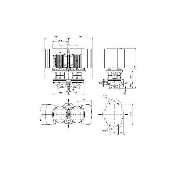 Одноступенчатый вертикальный центробежный насос «ин-лайн» Grundfos TPED 40-630/2-S A-F-A-BAQE артикул 99114817 – габаритный чертеж