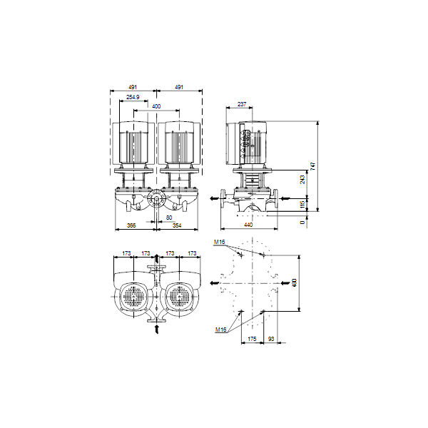 Одноступенчатый вертикальный центробежный насос «ин-лайн» Grundfos TPED 80-250/2-S A-F-A-BAQE артикул 99114731 – габаритный чертеж