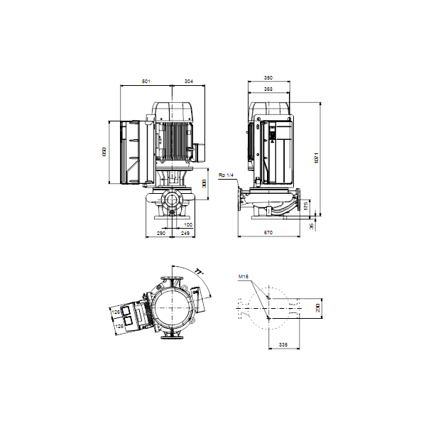 Одноступенчатый вертикальный центробежный насос «ин-лайн» Grundfos TPE 100-410/4-NC A-F-A-BAQE артикул 99473604 – габаритный чертеж
