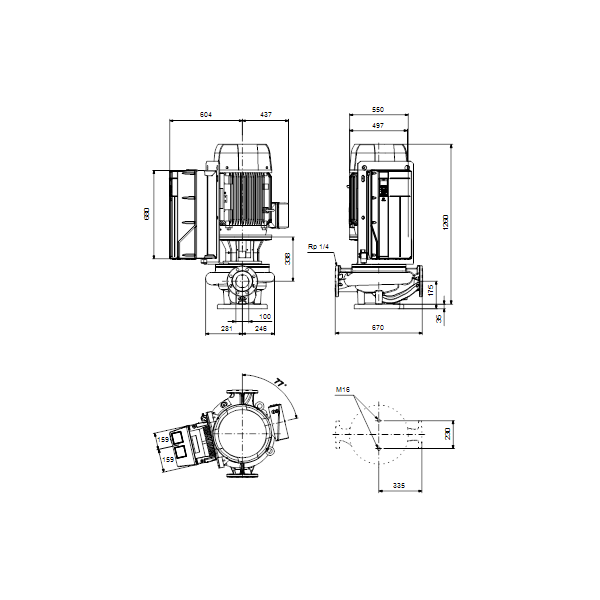 Одноступенчатый вертикальный центробежный насос «ин-лайн» Grundfos TPE 100-650/2-NC A3-F-O-DAQF артикул 99473968 – габаритный чертеж