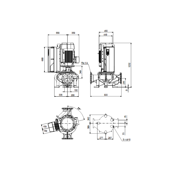 Одноступенчатый вертикальный центробежный насос «ин-лайн» Grundfos TPE 150-390/4-NC A-F-A-BQQE артикул 99473949 – габаритный чертеж