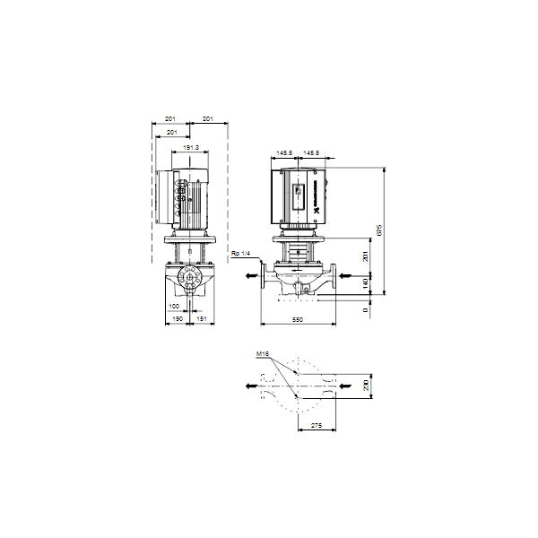 Одноступенчатый вертикальный центробежный насос «ин-лайн» Grundfos TPE 100-110/4-S A-F-A-BAQE артикул 99114640 – габаритный чертеж
