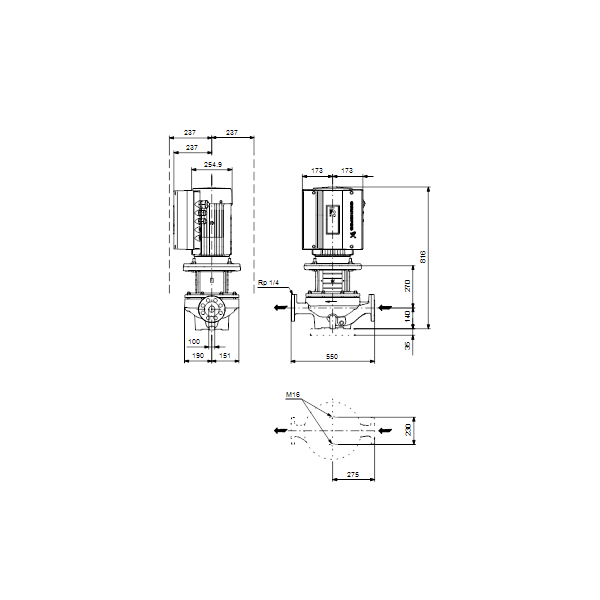 Одноступенчатый вертикальный центробежный насос «ин-лайн» Grundfos TPE 100-250/2-S A-F-A-BAQE артикул 99114590 – габаритный чертеж