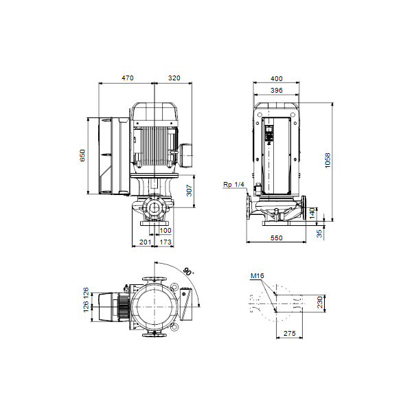 Одноступенчатый вертикальный центробежный насос «ин-лайн» Grundfos TPE 100-480/2-SC A-F-A-BQQE артикул 99474586 – габаритный чертеж