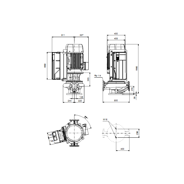 Одноступенчатый вертикальный центробежный насос «ин-лайн» Grundfos TPE 125-400/4-SC A-F-A-BAQE артикул 99474552 – габаритный чертеж