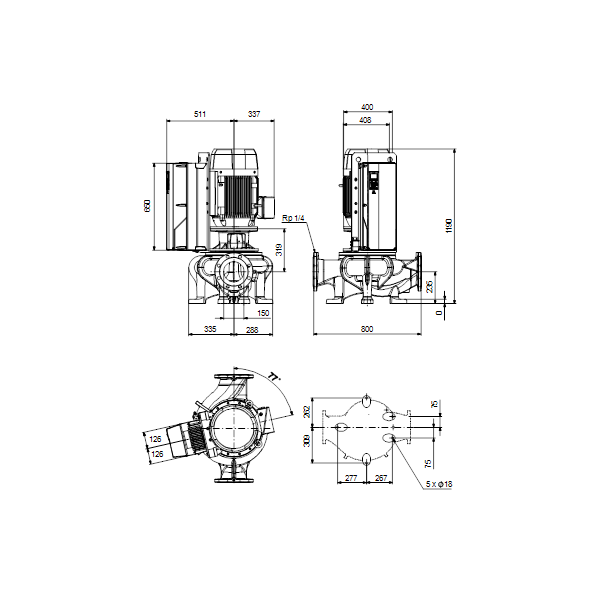 Одноступенчатый вертикальный центробежный насос «ин-лайн» Grundfos TPE 150-340/4-SC A-F-A-BQQE артикул 99474591 – габаритный чертеж
