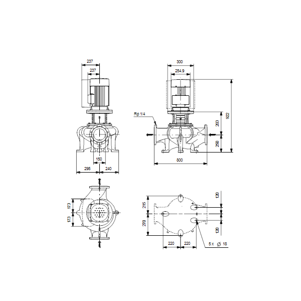 Одноступенчатый вертикальный центробежный насос «ин-лайн» Grundfos TPE 150-70/4-S A-F-A-BQQE артикул 99114732 – габаритный чертеж