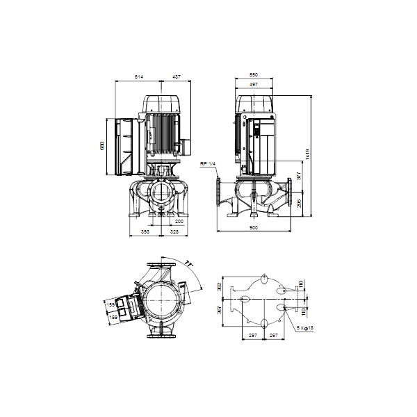 Одноступенчатый вертикальный центробежный насос «ин-лайн» Grundfos TPE 200-320/4-SC A-F-A-BAQE артикул 99474573 – габаритный чертеж