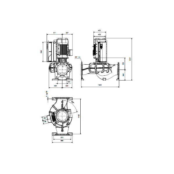 Одноступенчатый вертикальный центробежный насос «ин-лайн» Grundfos TPE 300-190/4-SC A-F-O-BAQE артикул 99474577 – габаритный чертеж