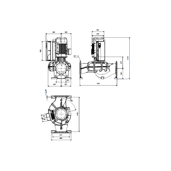 Одноступенчатый вертикальный центробежный насос «ин-лайн» Grundfos TPE 300-220/4-SC A-F-O-BAQE артикул 99474578 – габаритный чертеж