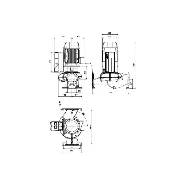 Одноступенчатый вертикальный центробежный насос «ин-лайн» Grundfos TPE 300-290/4-SC A-F-A-BAQE артикул 99474580 – габаритный чертеж