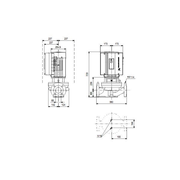 Одноступенчатый вертикальный центробежный насос «ин-лайн» Grundfos TPE 65-410/2-S A-F-A-BAQE артикул 99114580 – габаритный чертеж