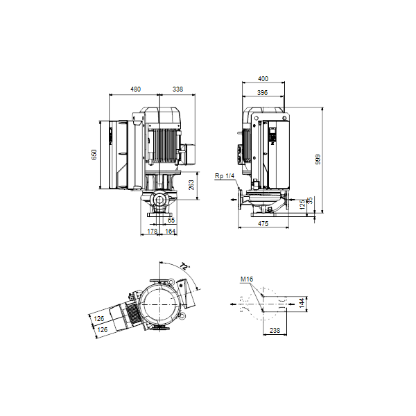 Одноступенчатый вертикальный центробежный насос «ин-лайн» Grundfos TPE 65-930/2-SC A-F-A-BAQE артикул 99474545 – габаритный чертеж