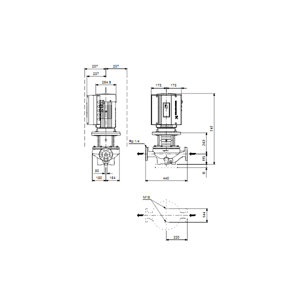 Одноступенчатый вертикальный центробежный насос «ин-лайн» Grundfos TPE 80-250/2-S A-F-A-BAQE артикул 99114585 – габаритный чертеж