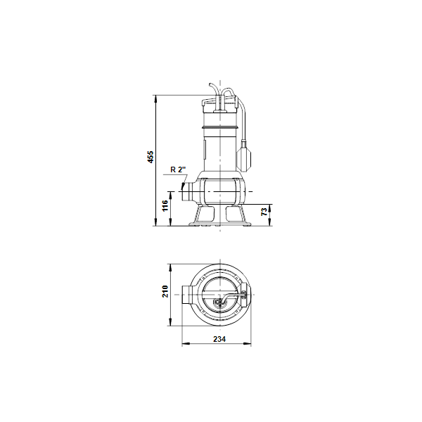 Погружной дренажный канализационный насос Grundfos Unilift AP 35B.50.08.A1.V артикул 96468355 – габаритный чертеж