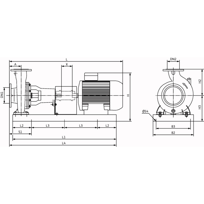 Габаритный чертеж насоса Wilo CronoNorm NLG 200/450-90/4